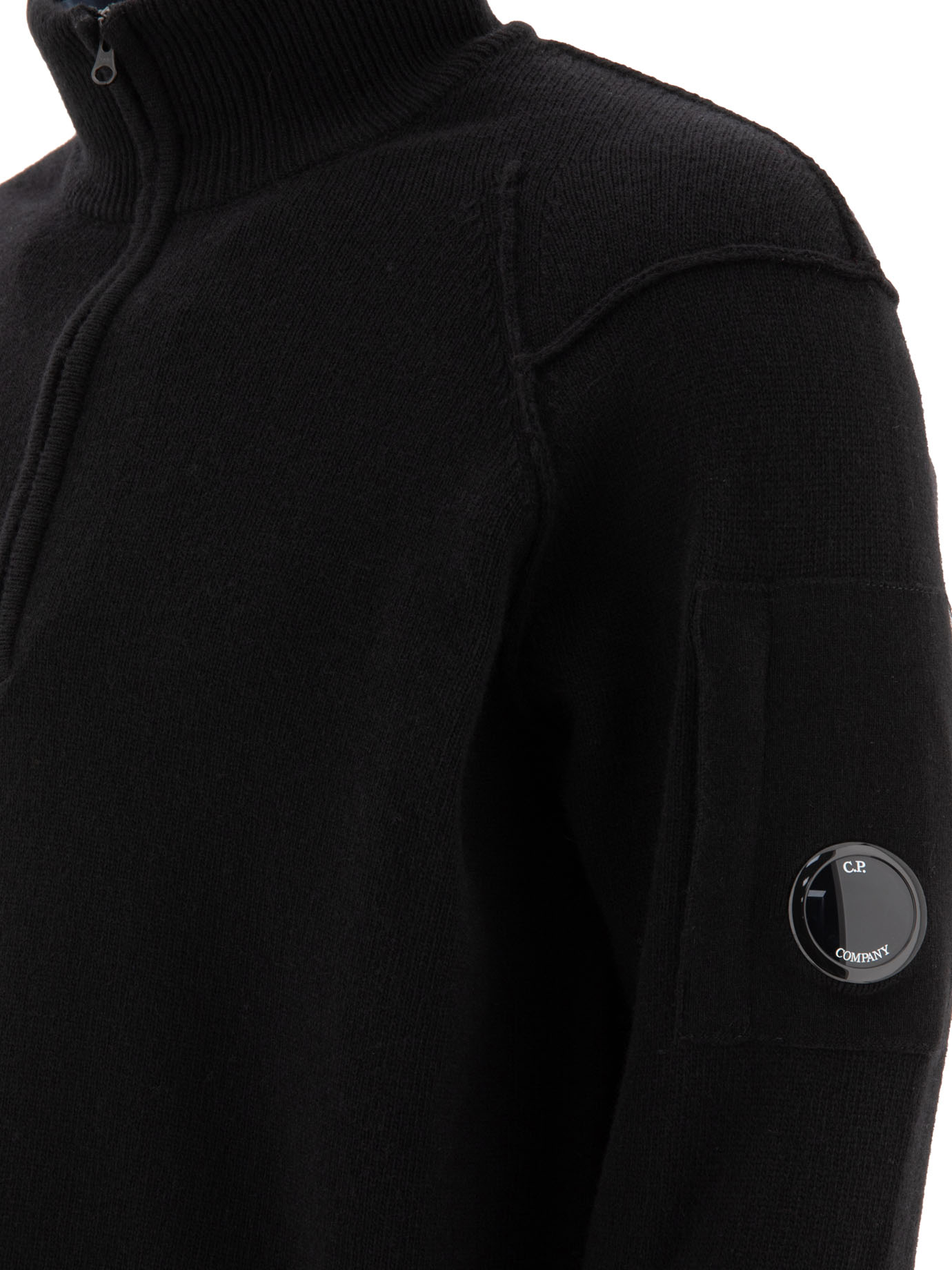 C.P. COMPANY Black   Half-zip sweater with Lens detail